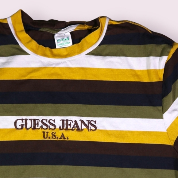 Vintage Guess Jeans USA Striped T-Shirt Men's S Multi-Color Made In USA Y2K - Picture 2 of 4